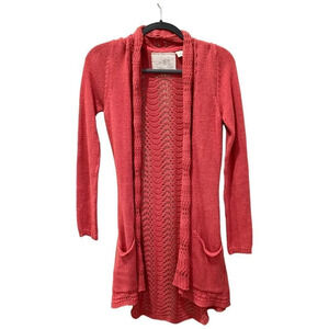 ANTHROPOLOGIE Angel of The North Womens Salmon Long Open Front Cardigan Size XS